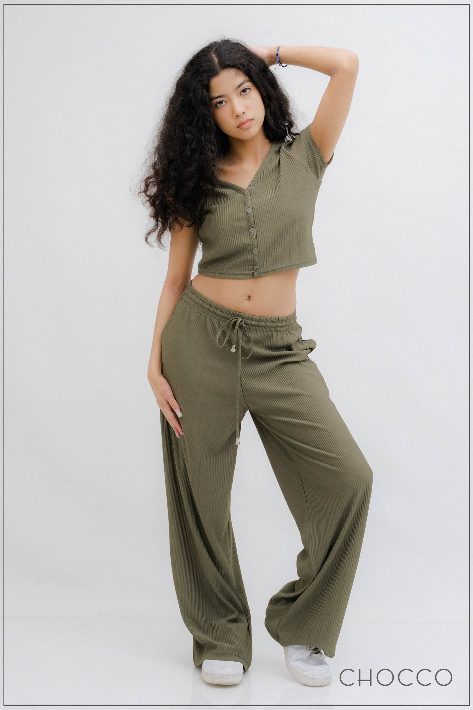 CHOCCO Draw String Pleated High Waist Wide Leg Pant