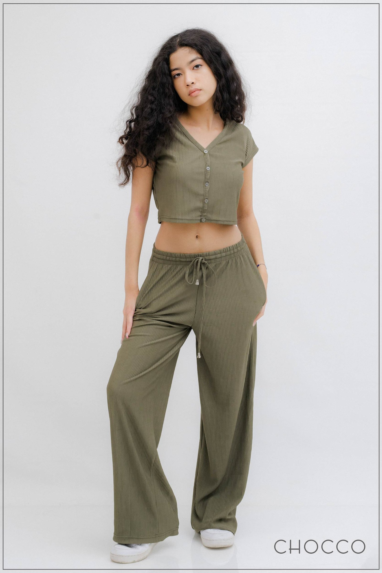 CHOCCO Draw String Pleated High Waist Wide Leg Pant