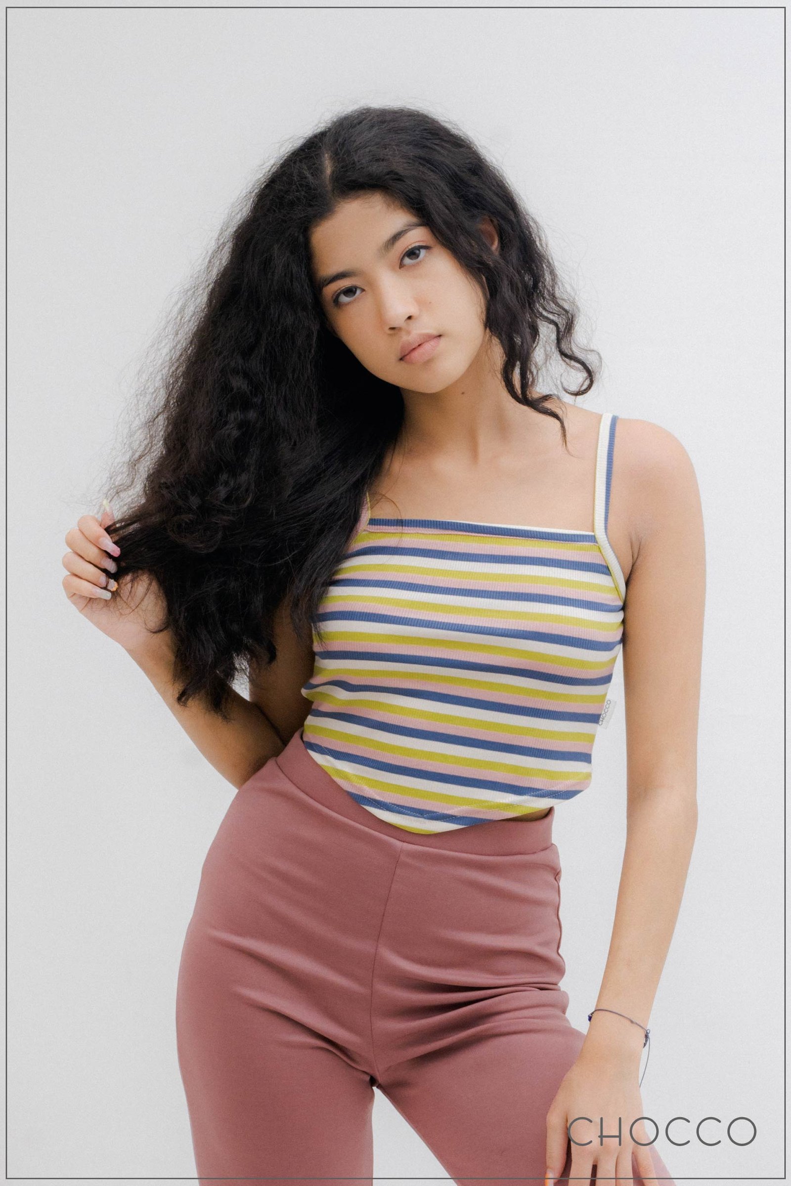 CHOCCO Retro Stripe Strappy Crop Top