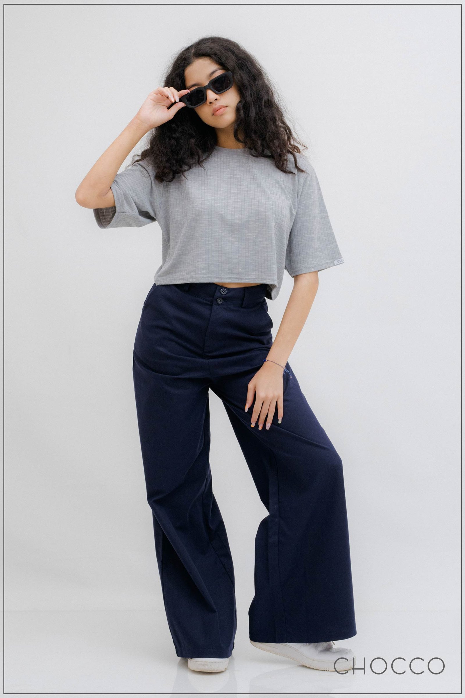 CHOCCO Iconic High Waist Wide Leg Linen Pant - Midnight Blue