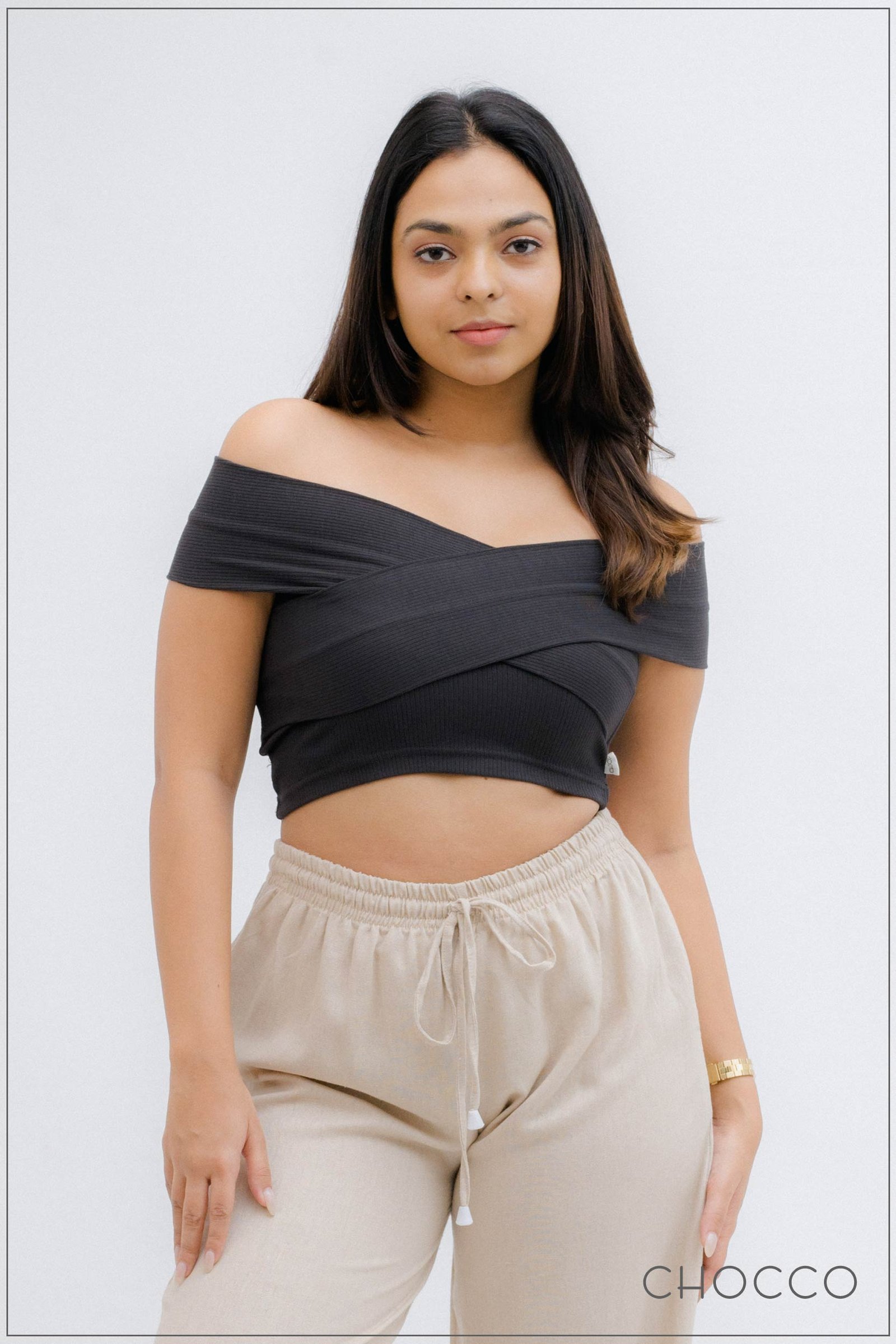 CHOCCO Criss Cross Luxe Ribbed Top