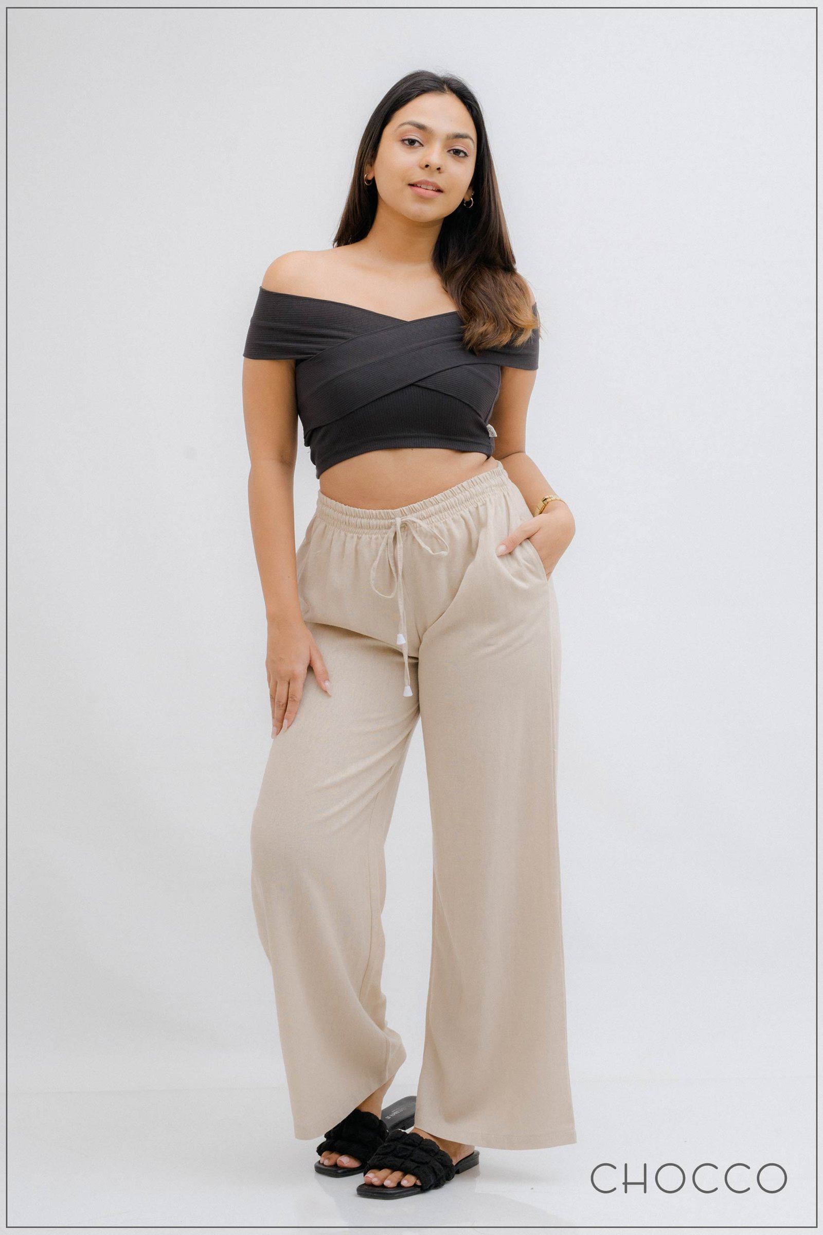 CHOCCO Wide Leg Draw String Linen Pant