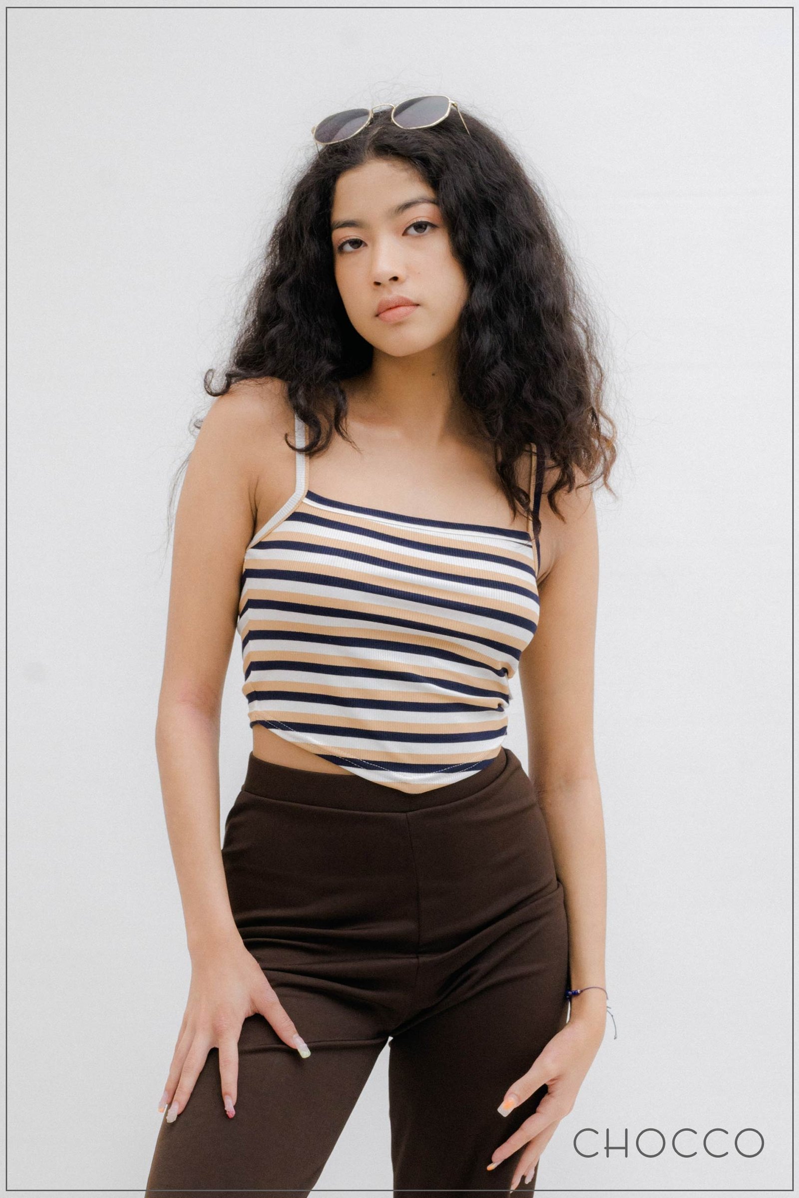 CHOCCO Retro Stripe Strappy Crop Top