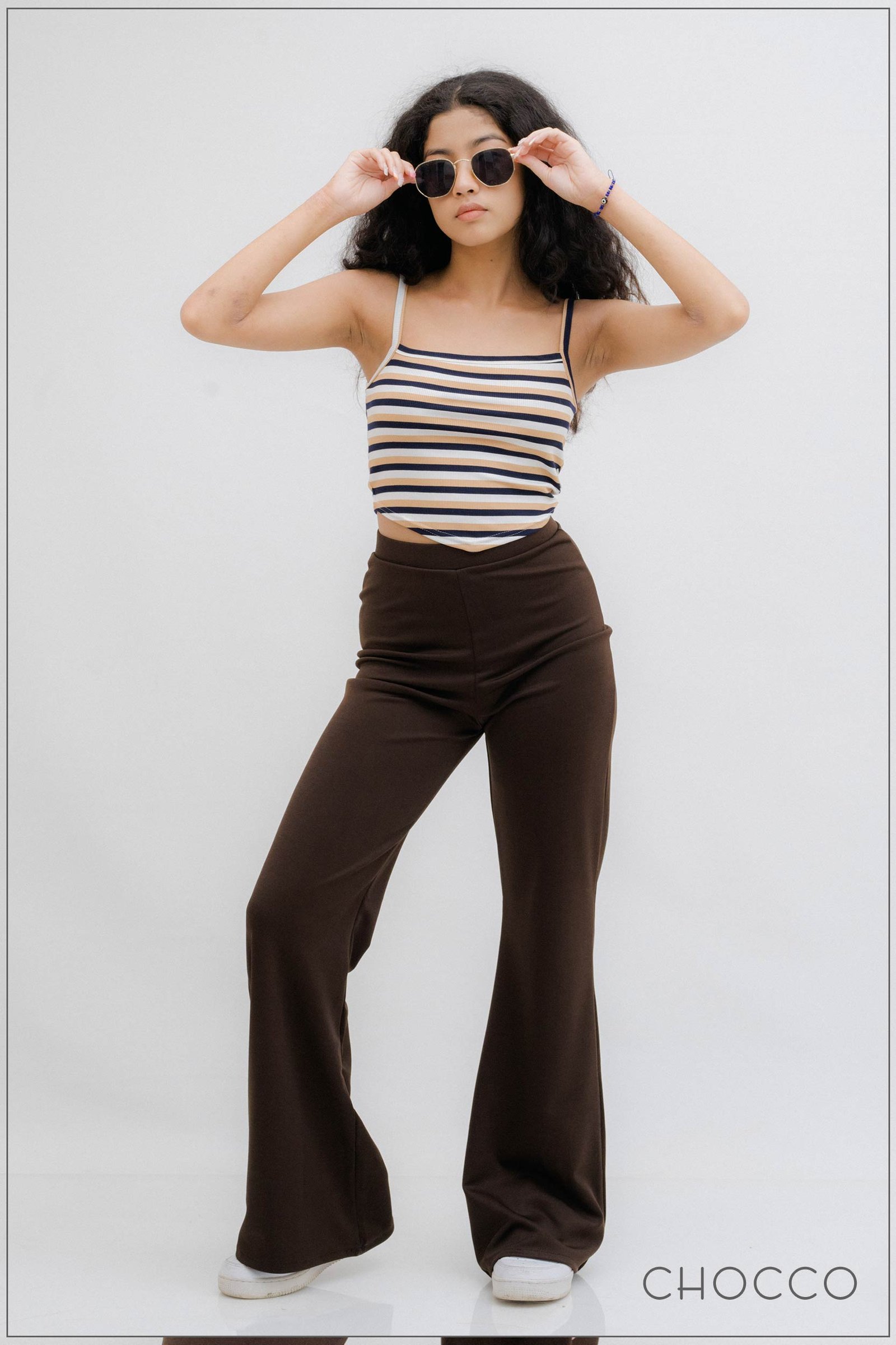 CHOCCO Retro Stripe Strappy Crop Top