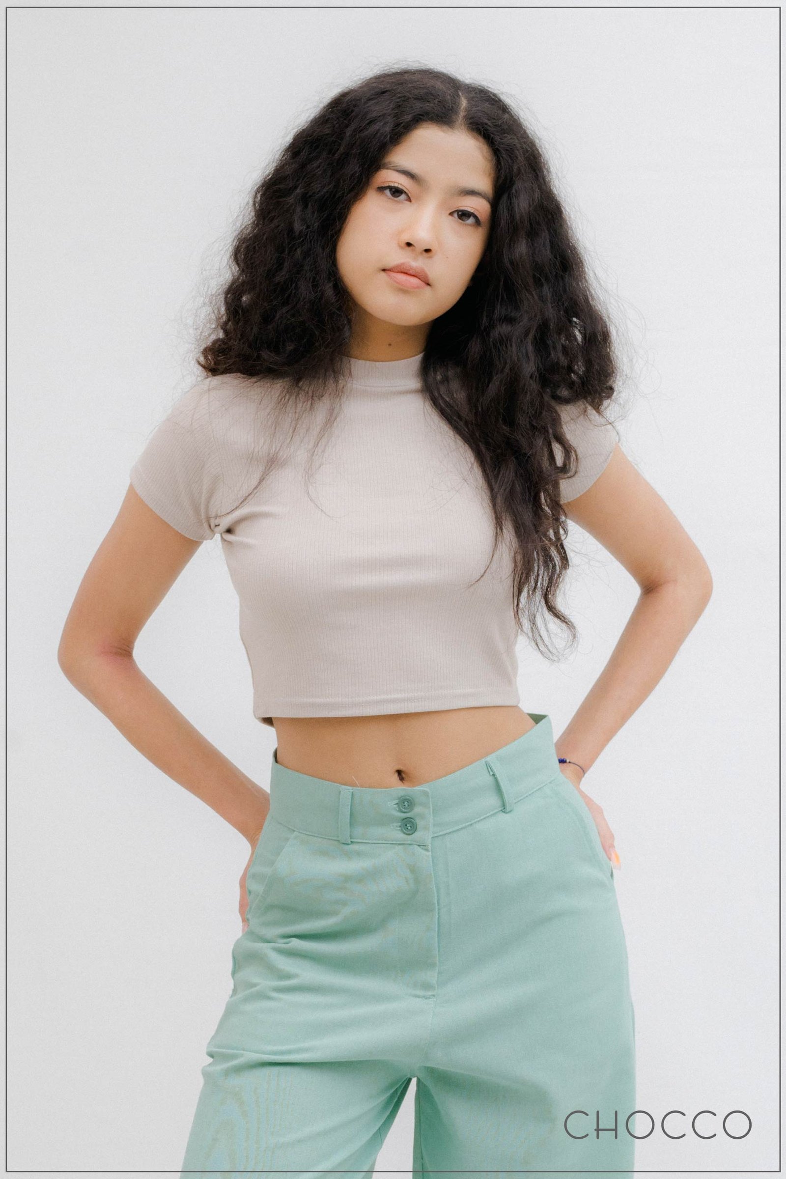 CHOCCO Premium Ribbed Sleeve Crop Top