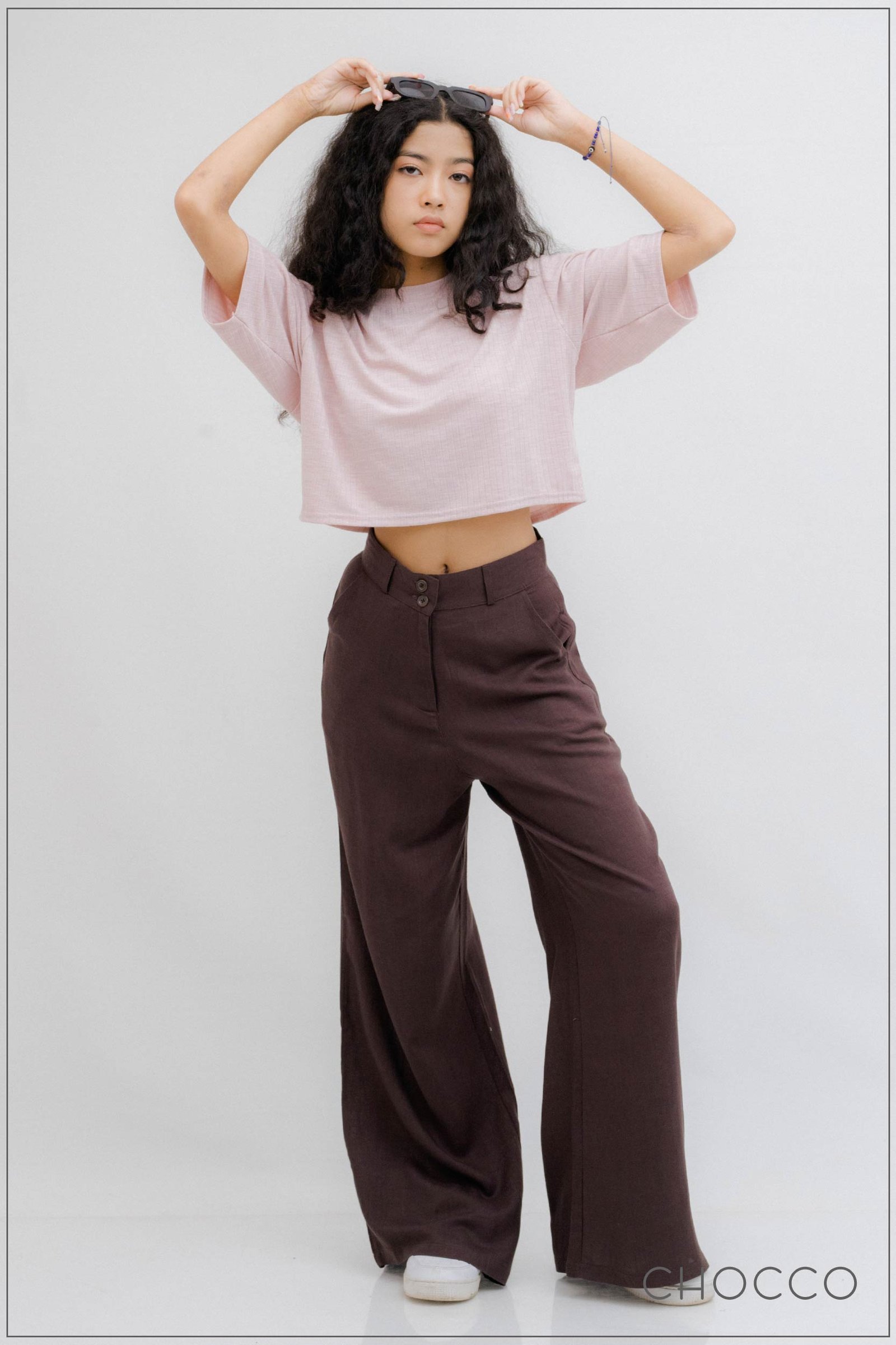 CHOCCO Soft Linen High Waist Wide Leg Pant - Dark Brown