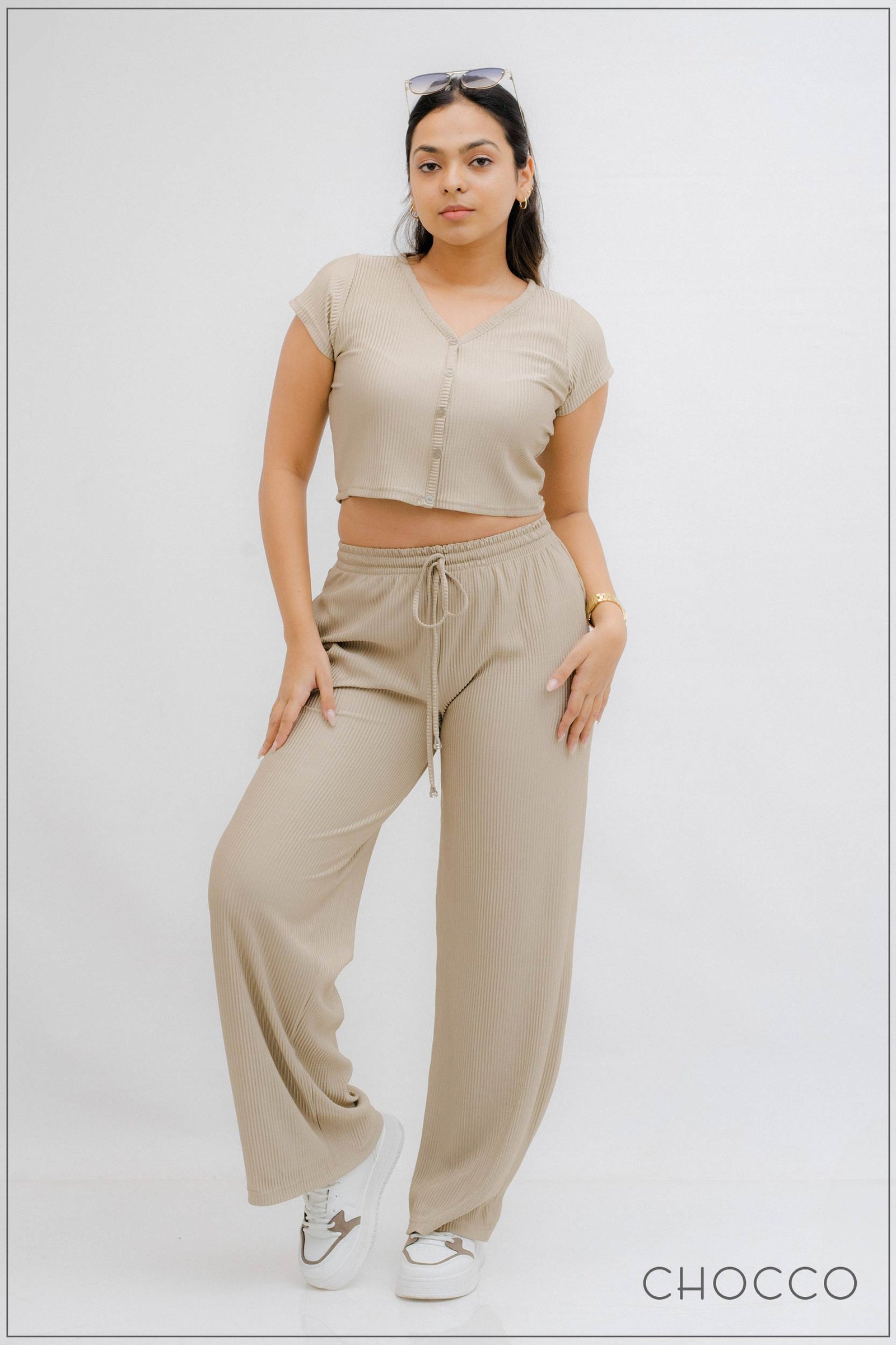 CHOCCO Draw String Pleated High Waist Wide Leg Pant