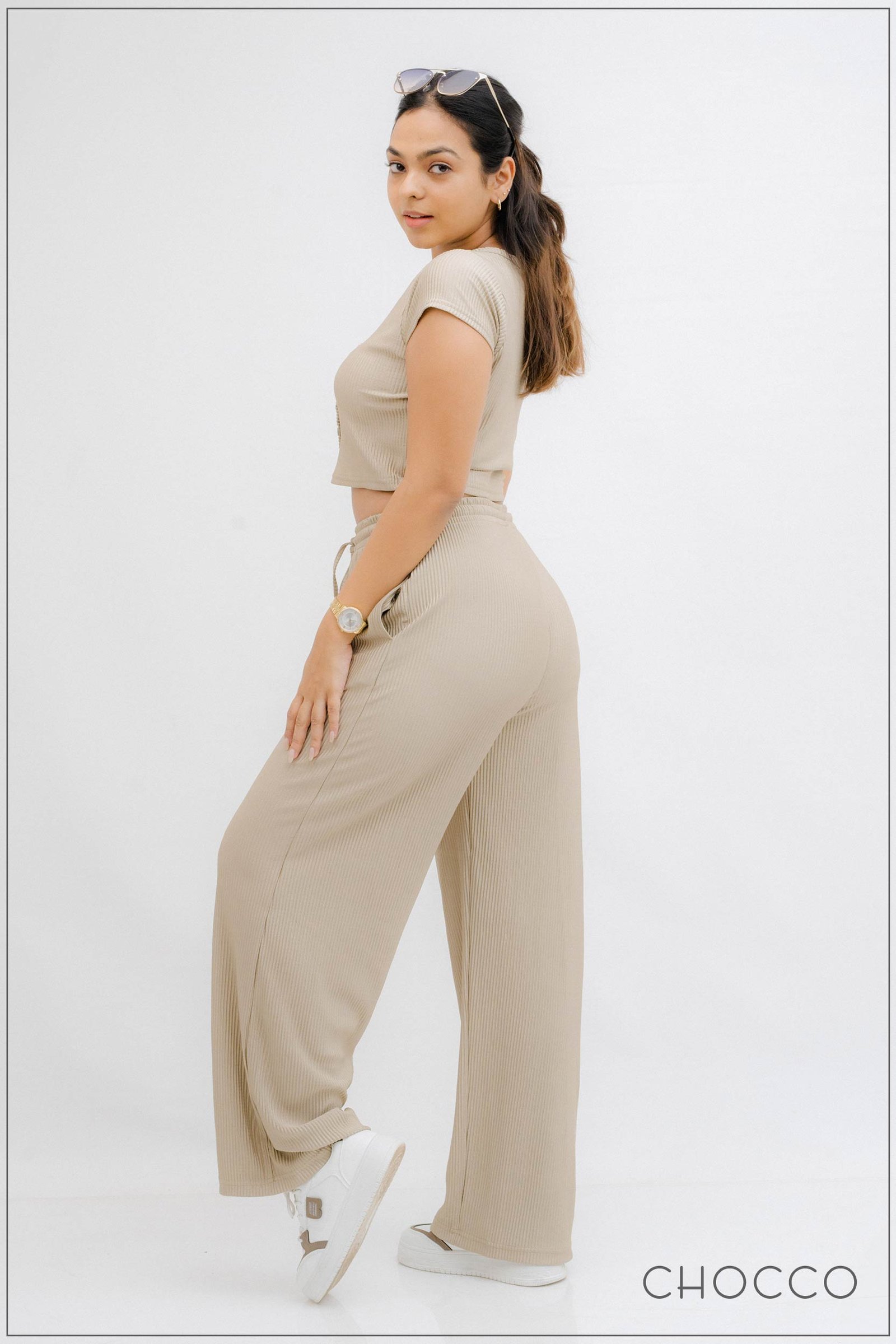 CHOCCO Draw String Pleated High Waist Wide Leg Pant