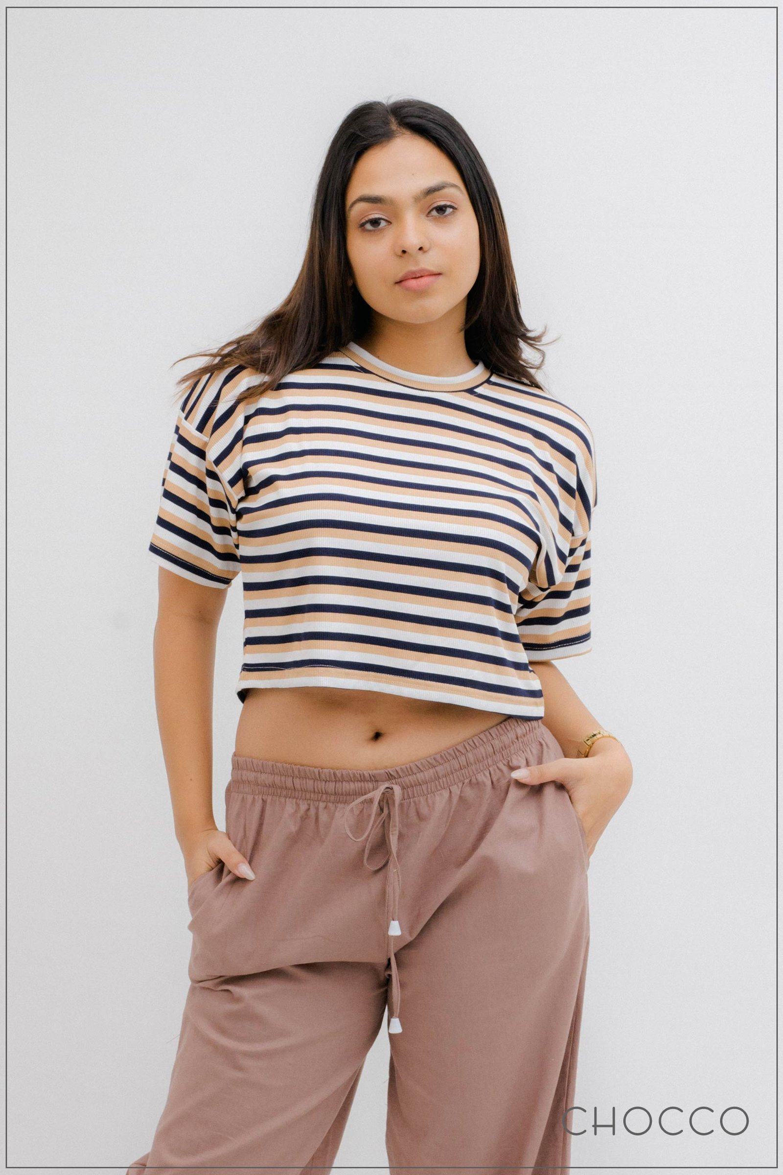 CHOCCO Classic Striped Oversized Crop Top