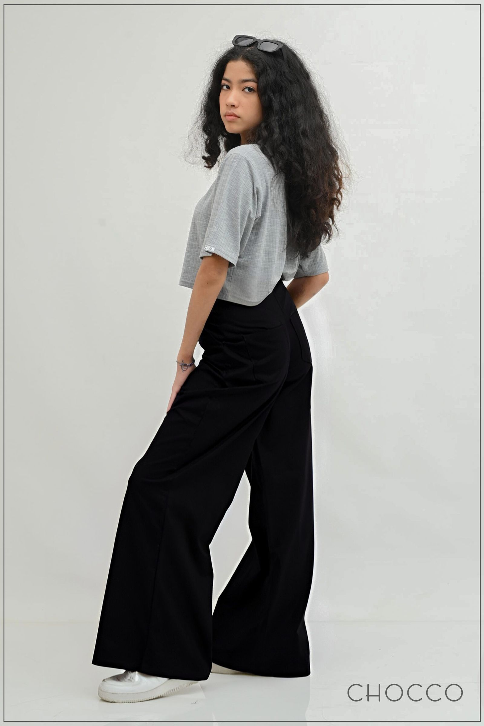 CHOCCO Iconic High Waist Wide Leg Linen Pant - Jet Black