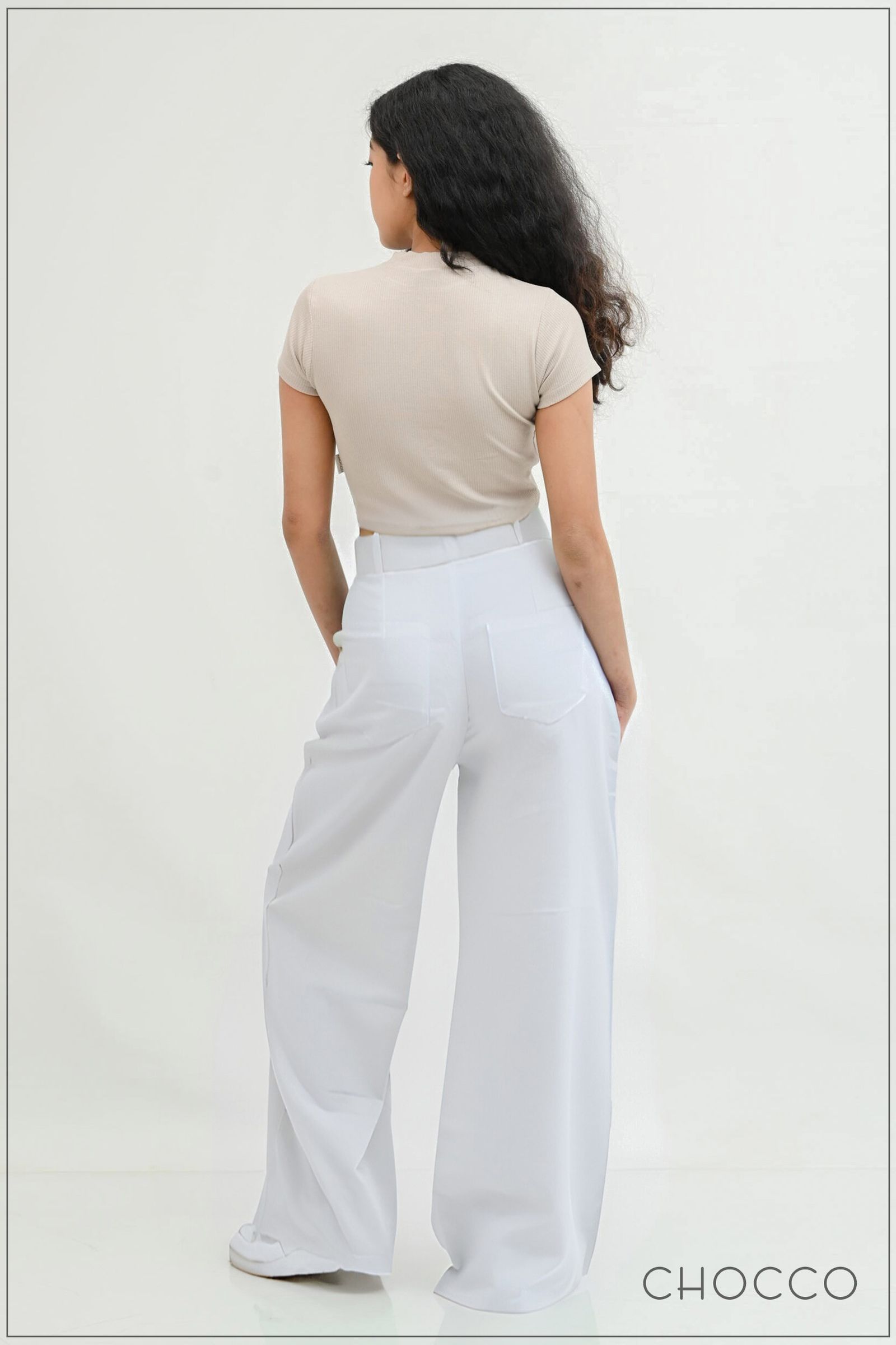 CHOCCO Iconic High Waist Wide Leg Linen Pant - Pure White