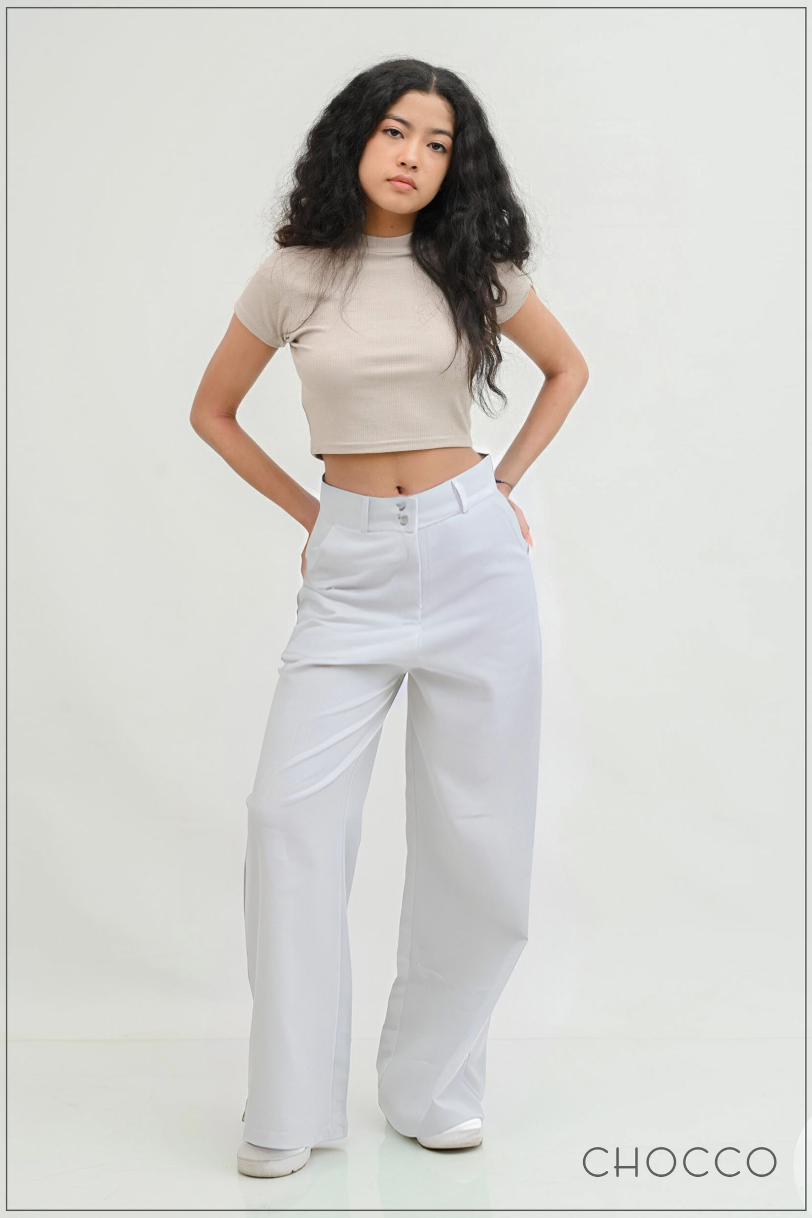 CHOCCO Iconic High Waist Wide Leg Linen Pant - Pure White