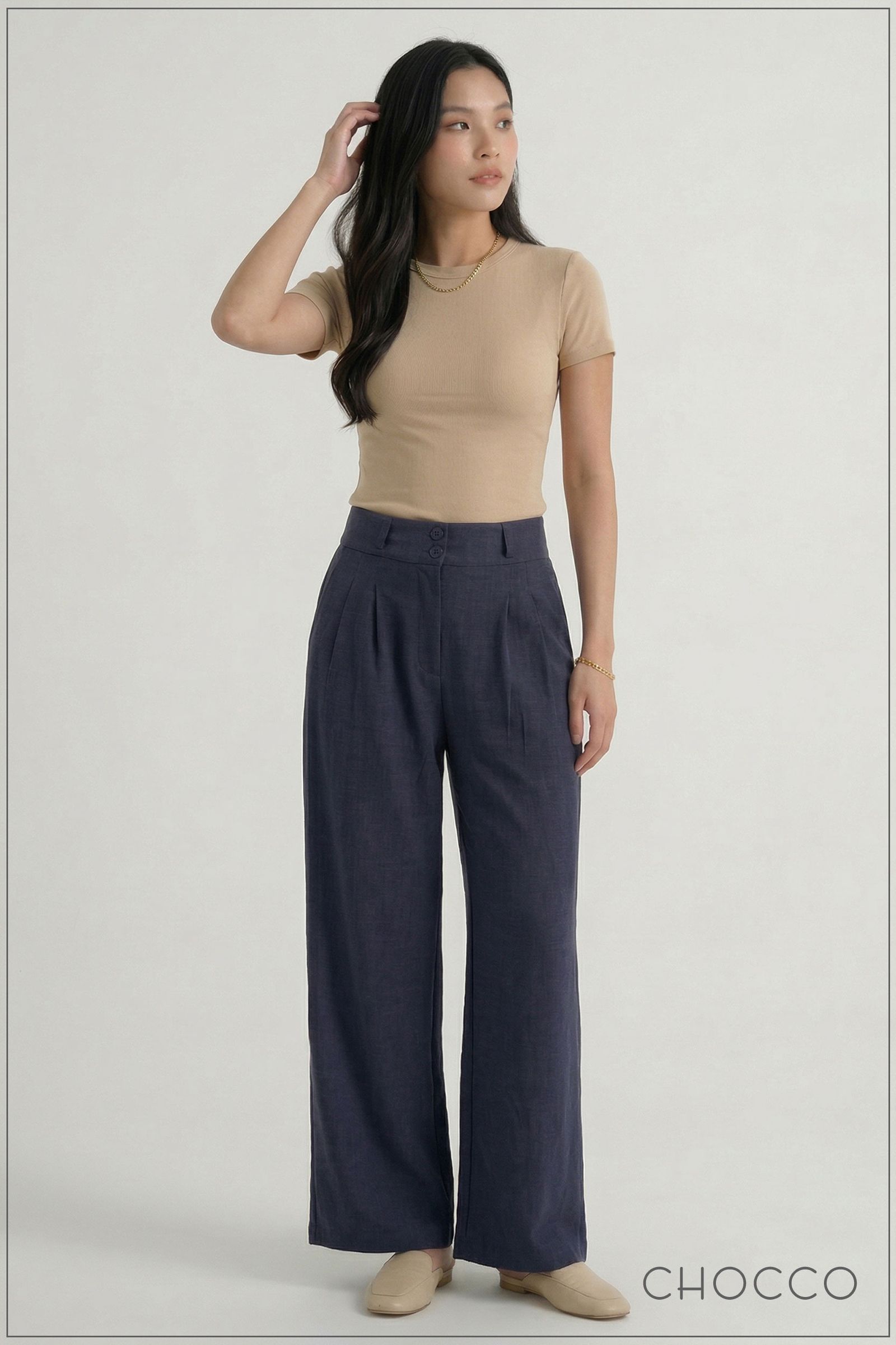 CHOCCO Textured High-Waist Wide Leg Pant
